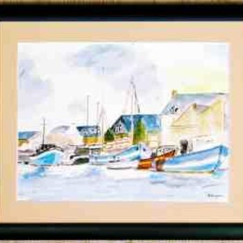 Painting titled "Port breton" by Jean Guyou, Original Artwork, Oil