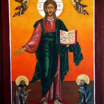 Painting titled "Christ Pantocrator" by Jean Guyou, Original Artwork, Tempera