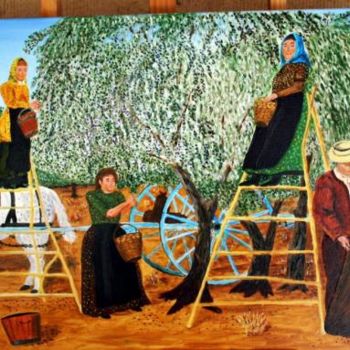Pittura intitolato "La cueillette des o…" da Jean Guyou, Opera d'arte originale, Olio