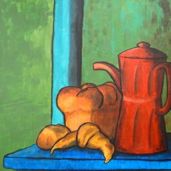 Malerei mit dem Titel "La cafetière rouge" von Guy Terrier, Original-Kunstwerk, Öl