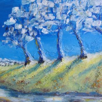 Peinture intitulée "Les vergers bleus" par Guy Terrier, Œuvre d'art originale, Huile