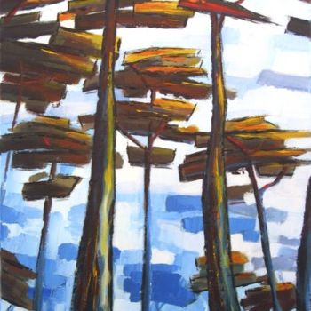 Pintura titulada "Sous les pins, bleu" por Guy Terrier, Obra de arte original, Oleo