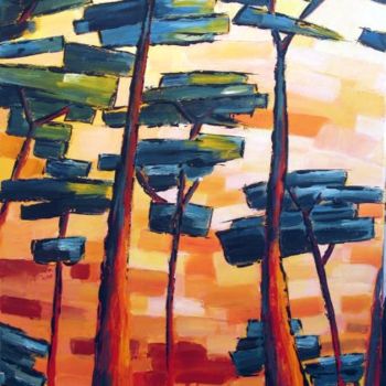 Pintura intitulada "Sous les pins, rouge" por Guy Terrier, Obras de arte originais, Óleo