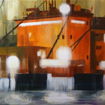 Painting titled "Tokyo, le port - ta…" by Guy Terrier, Original Artwork, Acrylic