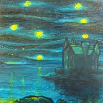 Painting titled "Nuit, le chateau Tu…" by Guy Terrier, Original Artwork, Acrylic