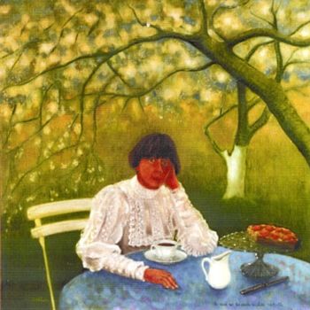 Pintura titulada "Yvonne au Jardin" por Guy Vallier, Obra de arte original