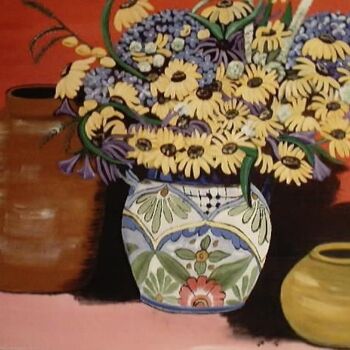 Painting titled "Flower and Vases" by Velma Gomez, Original Artwork, Oil