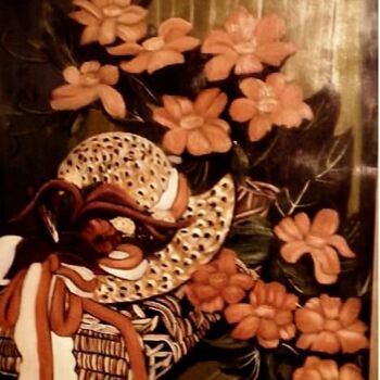Painting titled "Straw Hat and Flowe…" by Velma Gomez, Original Artwork, Oil