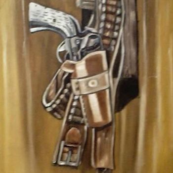 Painting titled "Pistol and Holster" by Velma Gomez, Original Artwork, Oil