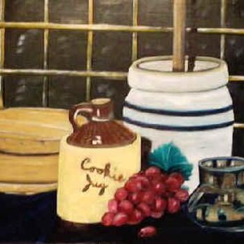 Malarstwo zatytułowany „Cheese box and Churn” autorstwa Velma Gomez, Oryginalna praca, Olej
