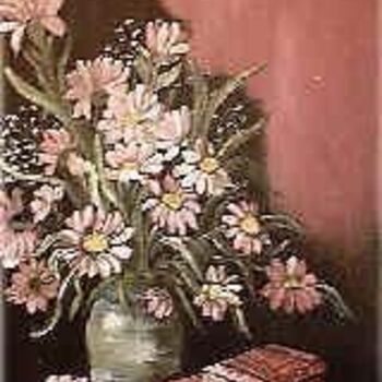 Painting titled "Peach Daisies and B…" by Velma Gomez, Original Artwork