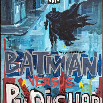 Peinture intitulée "Punisher versus Bat…" par Gwendal Lemercier, Œuvre d'art originale, Acrylique