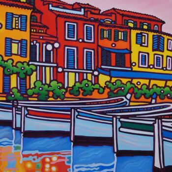 Painting titled "Port de Cassis, ava…" by Gwendoline Pieters, Original Artwork, Oil Mounted on Wood Stretcher frame