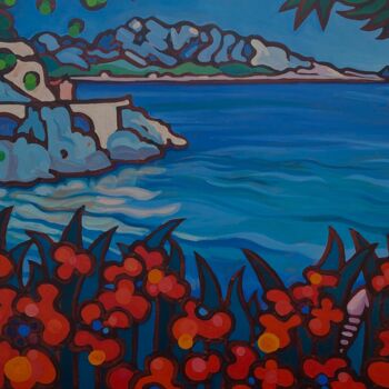 Painting titled "la corniche Marseil…" by Gwendoline Pieters, Original Artwork, Oil Mounted on Wood Stretcher frame