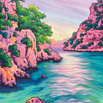 Painting titled "#calanque" by Gwendoline Pieters, Original Artwork, Oil Mounted on Wood Stretcher frame