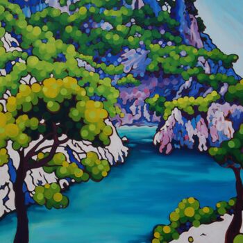 Painting titled "Sugiton, calanque d…" by Gwendoline Pieters, Original Artwork, Oil Mounted on Wood Stretcher frame