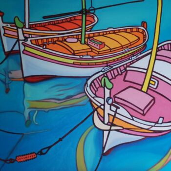 Peinture intitulée "En barques entre fi…" par Gwendoline Pieters, Œuvre d'art originale, Huile
