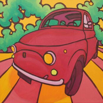 Painting titled "Fiat framboise" by Gwendoline Pieters, Original Artwork, Oil Mounted on Wood Stretcher frame