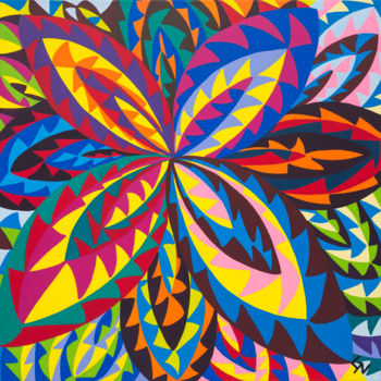 Painting titled "Lotus multicolore" by Gwenhaël Nédélec, Original Artwork, Acrylic Mounted on Wood Stretcher frame