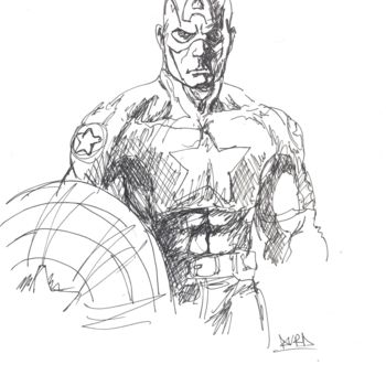 Dessin intitulée "captain-america.jpg" par Gwenn Trémaudan, Œuvre d'art originale, Stylo à bille