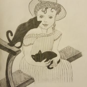 Zeichnungen mit dem Titel "La jeune fille aux…" von Gwenolee Mahe, Original-Kunstwerk, Graphit