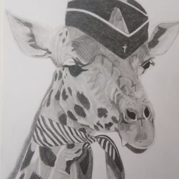 Drawing titled "La girafe hôtesse d…" by Gwenolee Mahe, Original Artwork, Pencil