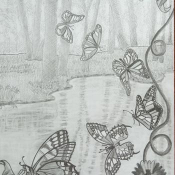 Zeichnungen mit dem Titel "La danse des papill…" von Gwenolee Mahe, Original-Kunstwerk, Bleistift