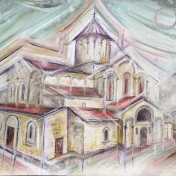 Malerei mit dem Titel "Gelati Cathedral in…" von Dr István Gyebnár, Original-Kunstwerk