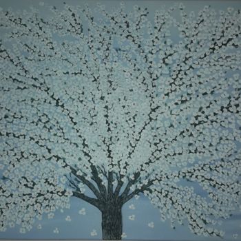 Malarstwo zatytułowany „Tree with flowers,…” autorstwa Gyongyi Kiss, Oryginalna praca, Akryl
