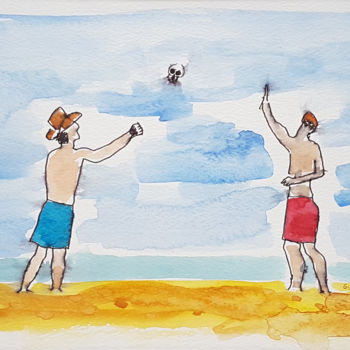 Pintura titulada "Aquarelle, joueurs…" por György Acs, Obra de arte original, Acuarela