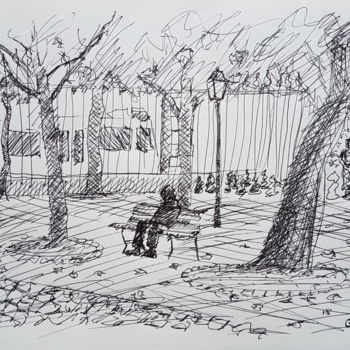Dessin intitulée "Dessin Parc des Bas…" par György Acs, Œuvre d'art originale, Marqueur