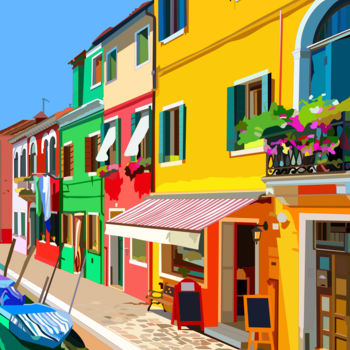 Digital Arts titled "Venice street view" by Mogyorogyozo, Original Artwork, Digital Painting