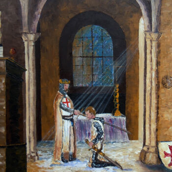 Pintura titulada "Les chevaliers du t…" por Gyslaine Pachet Micheneau, Obra de arte original, Oleo Montado en Bastidor de ca…