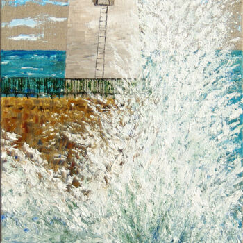 Painting titled "Le phare -G.Pachet…" by Gyslaine Pachet Micheneau, Original Artwork, Oil Mounted on Wood Stretcher frame