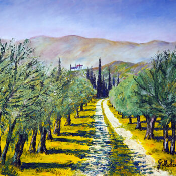 Painting titled "Vignoble du Vauclus…" by Gyslaine Pachet Micheneau, Original Artwork, Oil Mounted on Wood Stretcher frame