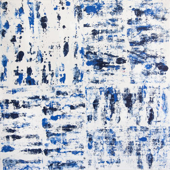 Malerei mit dem Titel "Quarter Time (Blue)" von Hervé Bichet, Original-Kunstwerk, Öl
