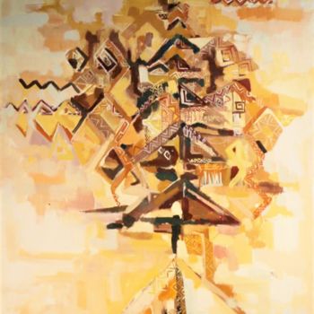 Schilderij getiteld "Mes racines" door Habib Bouyachou, Origineel Kunstwerk, Olie Gemonteerd op Frame voor houten brancard