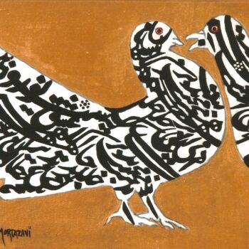 Malarstwo zatytułowany „Deux Oiseaux” autorstwa H . Mortazavi, Oryginalna praca, Akryl