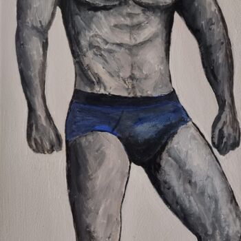 Ζωγραφική με τίτλο "homme en bleu" από H2e, Αυθεντικά έργα τέχνης, Ακρυλικό