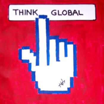 Painting titled "THINK GLOBAL" by Hab Le Hibou, Original Artwork