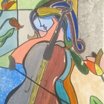 Dessin intitulée "Cello" par Habibos, Œuvre d'art originale, Gouache