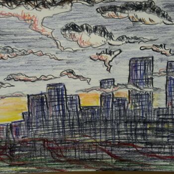 Drawing titled "Dark cities #05 - D…" by Herve L (Achel), Original Artwork, Conté