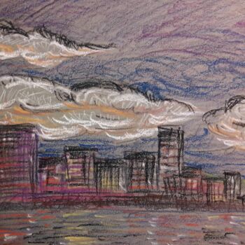 Рисунок под названием "Dark cities  #07 -…" - Herve L (Achel), Подлинное произведение искусства, Цветные карандаши