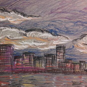 Drawing titled "Dark cities  #07 -…" by Herve L (Achel), Original Artwork, Conté