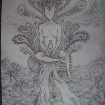 Drawing titled "Yggdrasilia" by Yann Amirault (Hadar'Crea), Original Artwork, Ballpoint pen