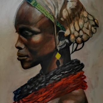 Pintura intitulada "Femme africaine" por Sofiane Hadji, Obras de arte originais, Óleo