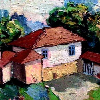 Картина под названием "Селски двор" - Ivan Hadjidimitrov, Подлинное произведение искусства