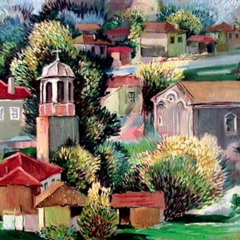 Pintura intitulada "Църквата на село" por Ivan Hadjidimitrov, Obras de arte originais