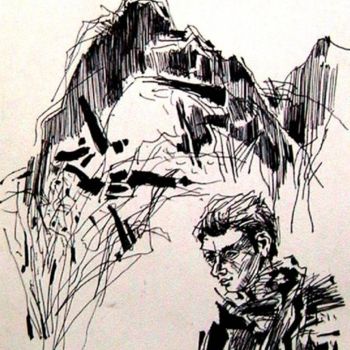 Drawing titled "Човекът и планината" by Ivan Hadjidimitrov, Original Artwork