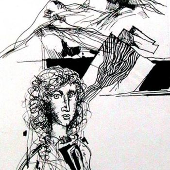 Рисунок под названием "Момичето и планината" - Ivan Hadjidimitrov, Подлинное произведение искусства